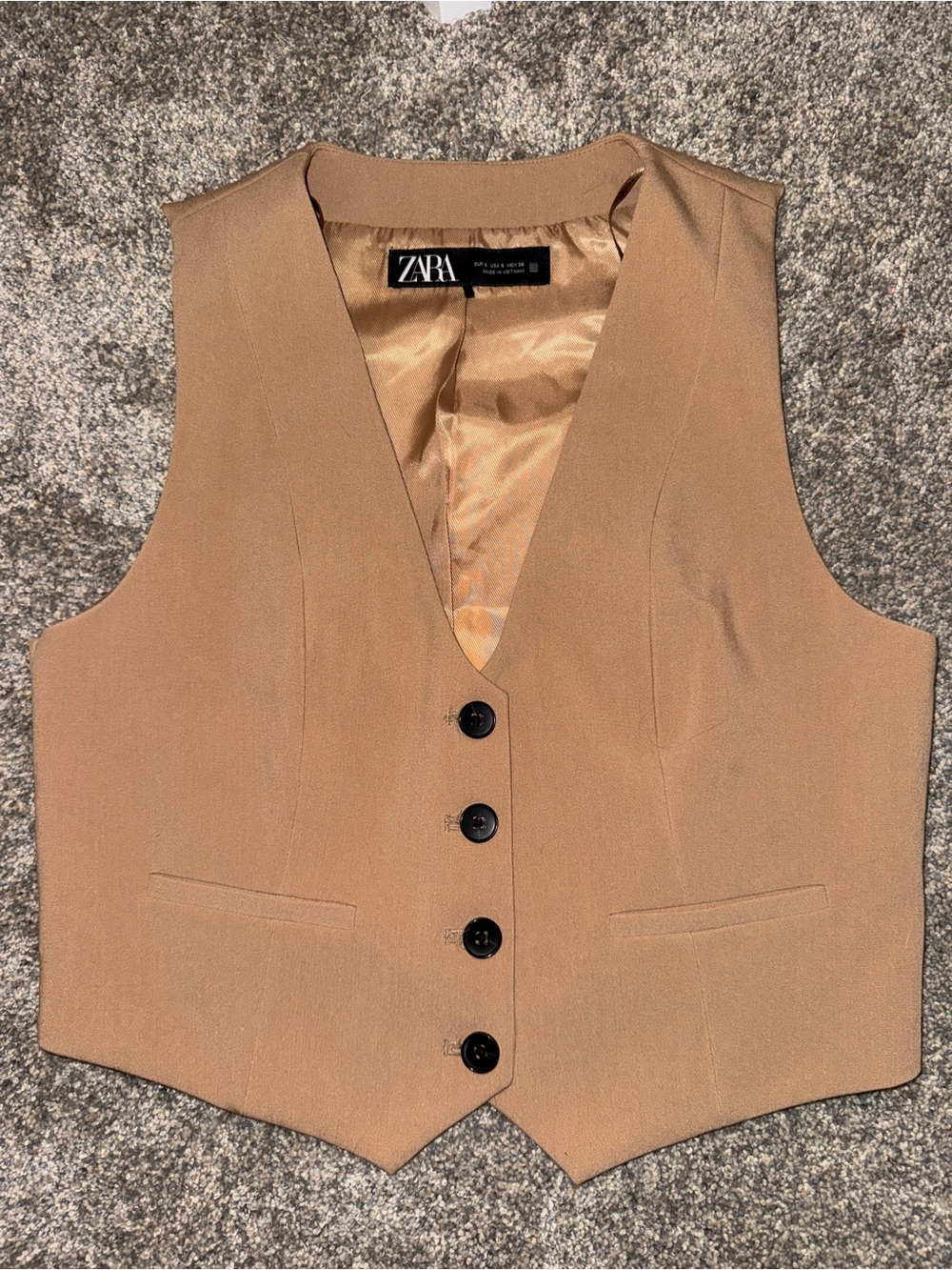 ZARA Women's Tan Vest Shirt - Classic Tailored Small